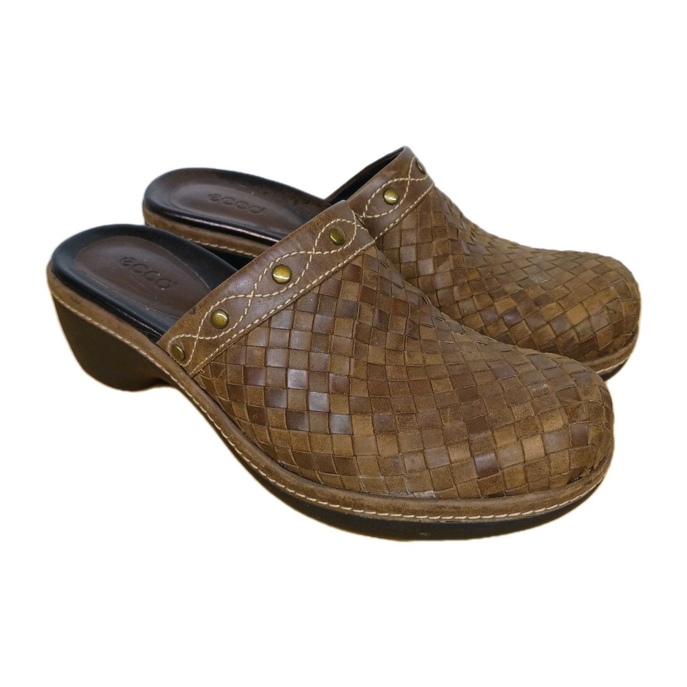 Ecco Women's Brown Woven Clogs Mules Shoes Size EU 37 US 6-6.5